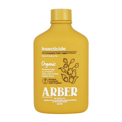 Yellow bottle of Arber insecticide on a white background