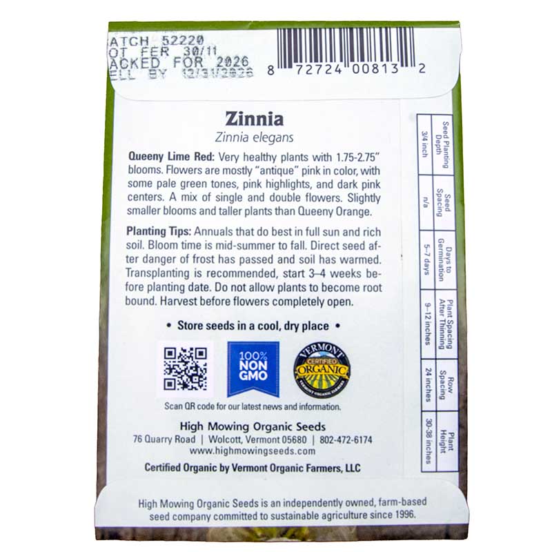 Queeny Lime Red Organic Zinnia Seeds Flower Seeds High Mowing Seeds and Perennials
