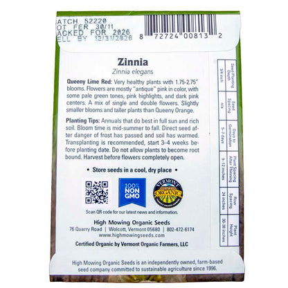 Queeny Lime Red Organic Zinnia Seeds Flower Seeds High Mowing Seeds and Perennials