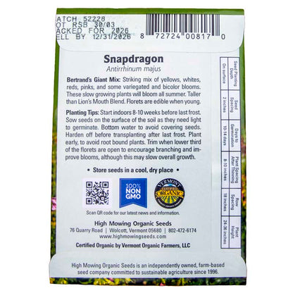 Bertrand's Giant Organic Snapdragon Mix Seeds Flower Seeds High Mowing Seeds and Perennials