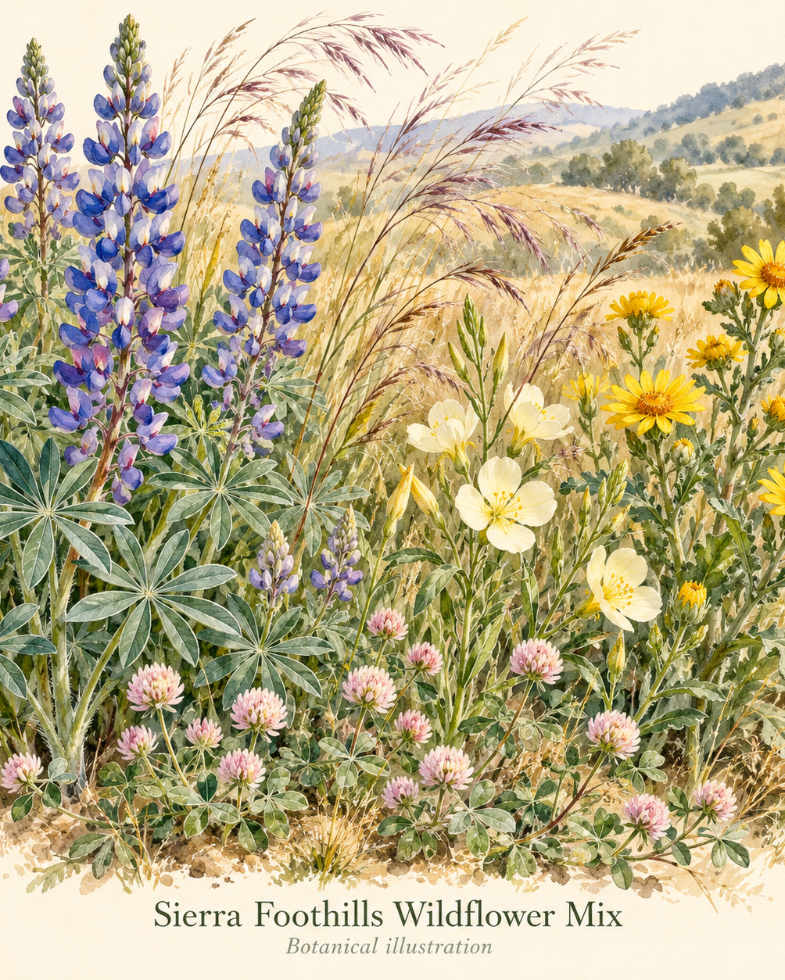 Botanical illustration for Peaceful Valley Sierra Foothills Wildflower Seed Mix
