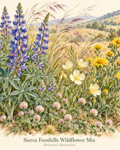 Botanical illustration for Peaceful Valley Sierra Foothills Wildflower Seed Mix